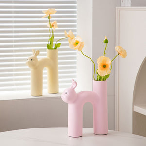 Nordic Cream Style Ceramic Vase Cute Bunny Rabbit  Vase