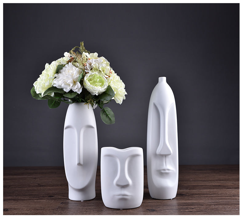 Nordic Face Ceramic Vase and Planter Collection - Unique Face Vase for Flowers