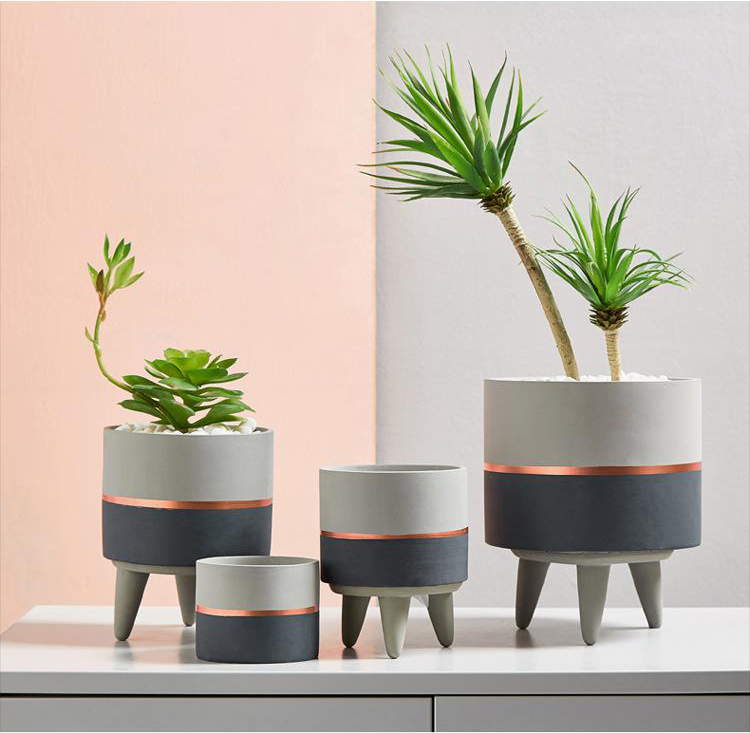 Modern Cement Rose Gold Band Planter with Base