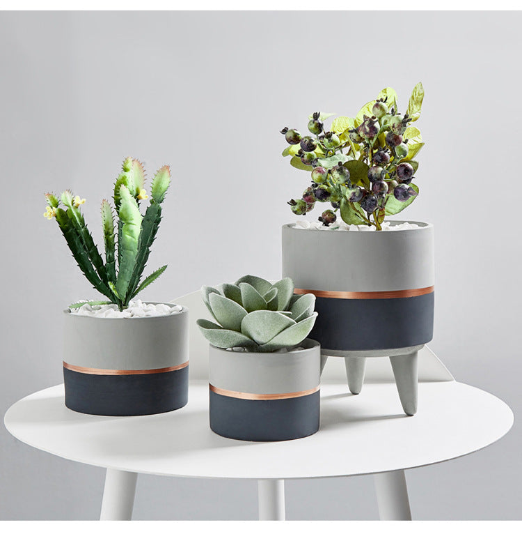 Modern Cement Rose Gold Band Planter with Base