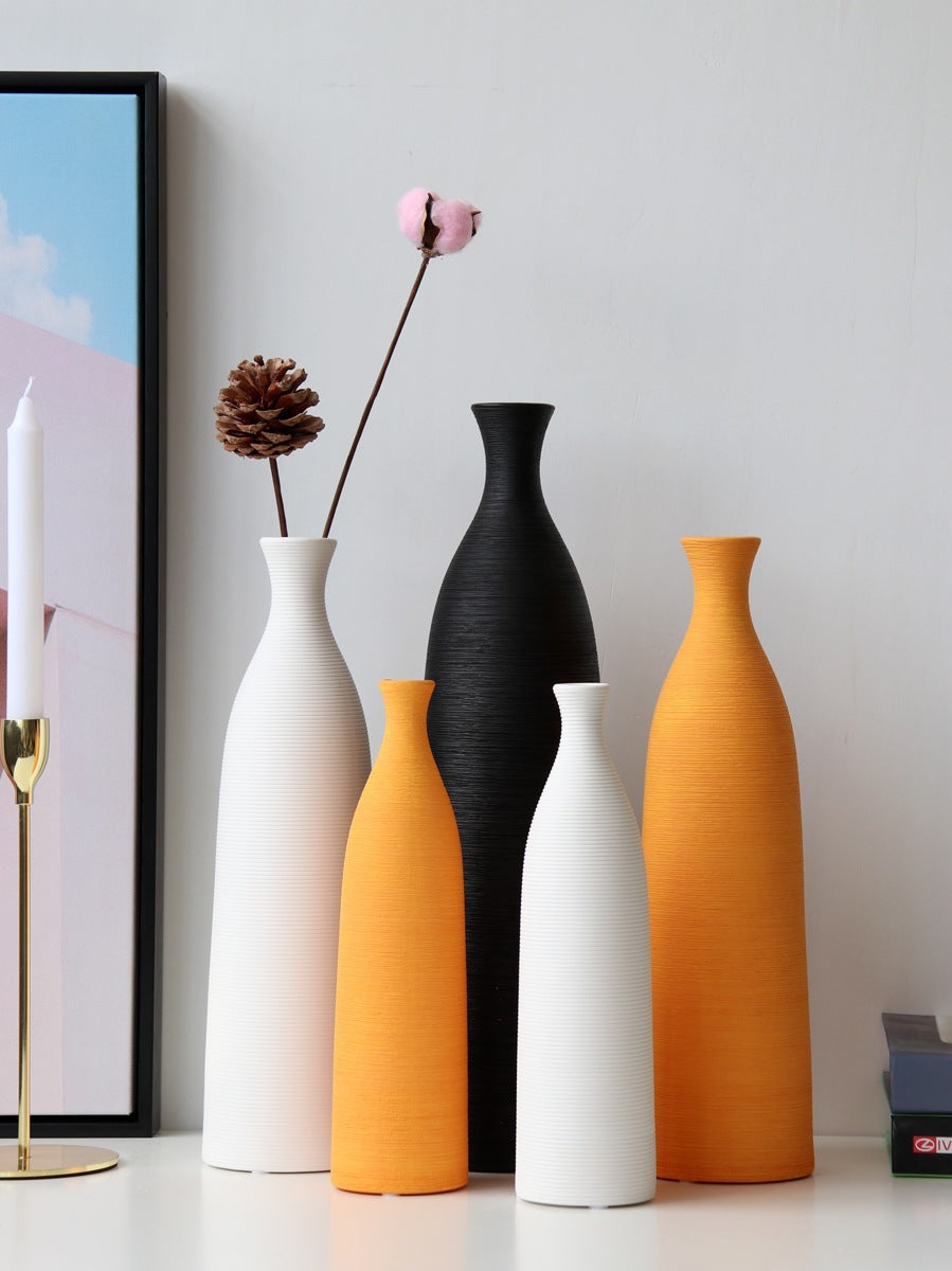 Japanese Black White Orange Modern Ceramic Vase Collection