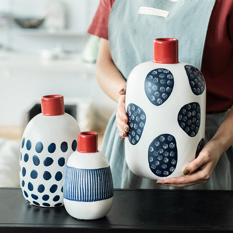 Modern Oriental Red Tip Ceramic Vase