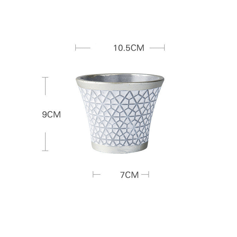 Elegant White Succulent Ceramic Planter Pot - Succulent Planter Pot with Grey Patterns