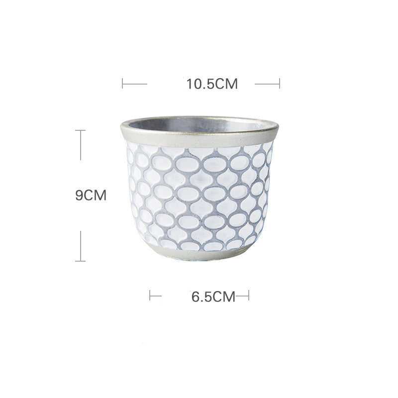 Elegant White Succulent Ceramic Planter Pot - Succulent Planter Pot with Grey Patterns