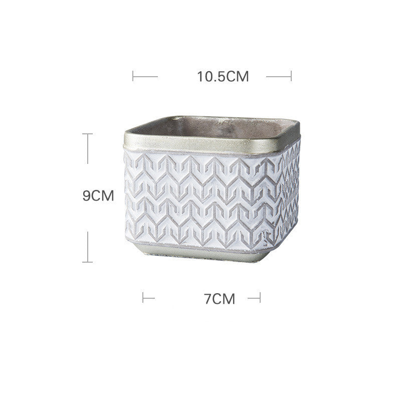 Elegant White Succulent Ceramic Planter Pot - Succulent Planter Pot with Grey Patterns