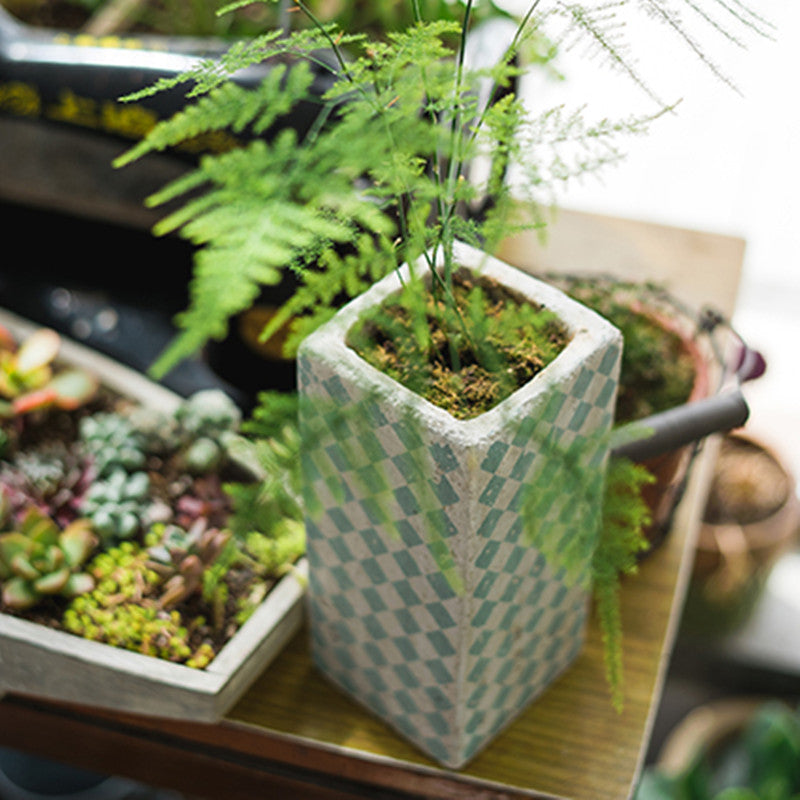 Aged Square Concrete Planter with Prints