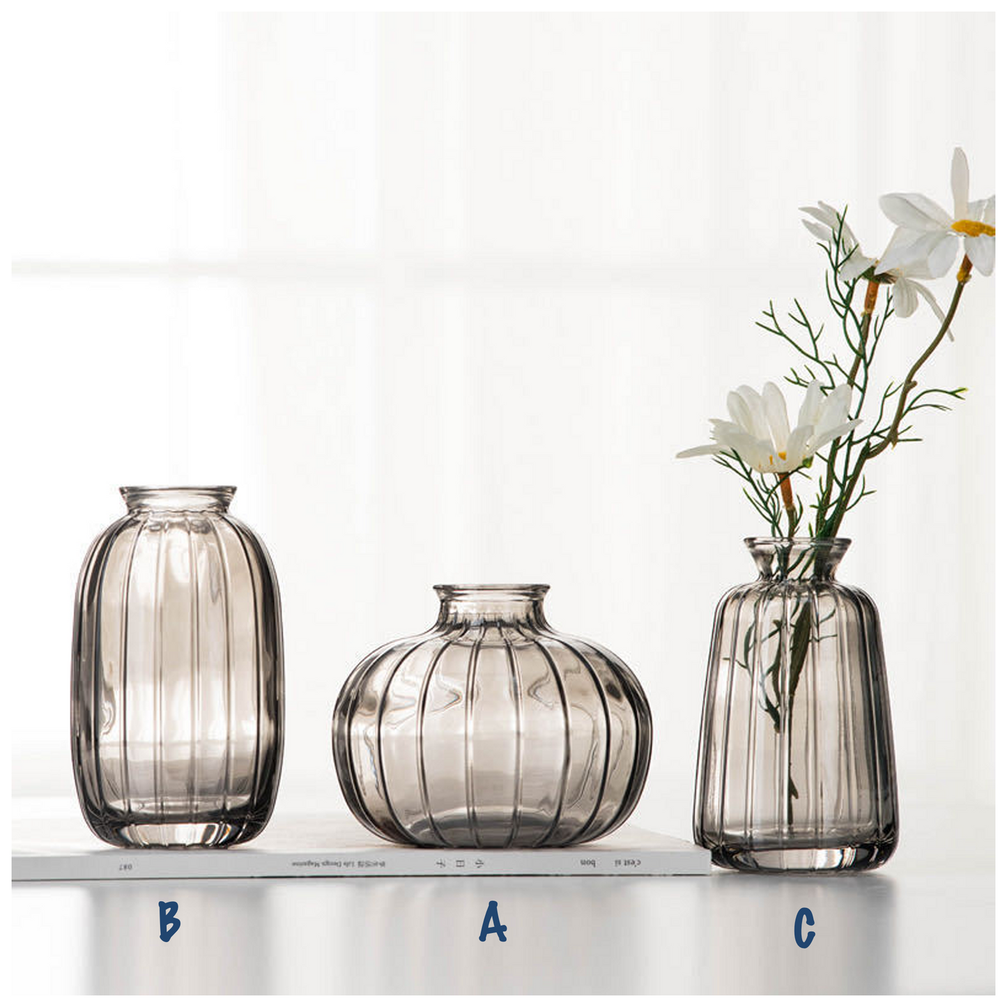 Mini Retro Lined Glass Bottle Vase Set