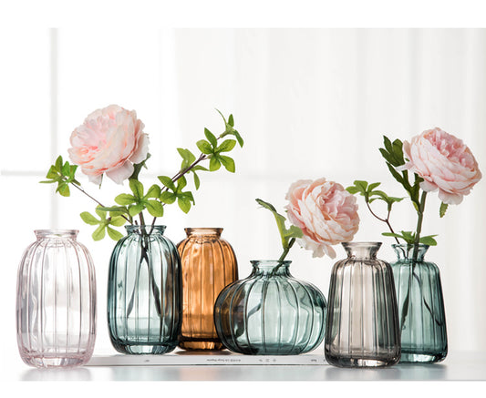 Mini Retro Lined Glass Bottle Vase Set