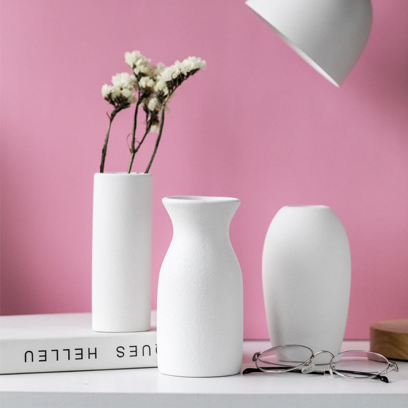 Frosted White Ceramic Vase Collection