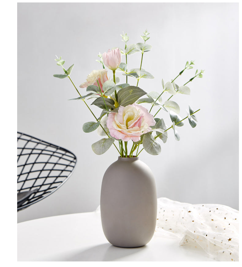 Set of 3 Modern Grey Neutral Ceramic Vase Set, Nordic Minimalist Flower Vase Centrepiece