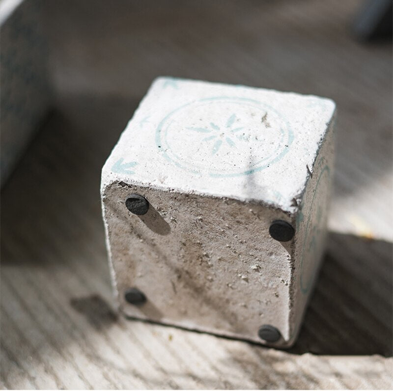 Aged Square Concrete Planter with Prints