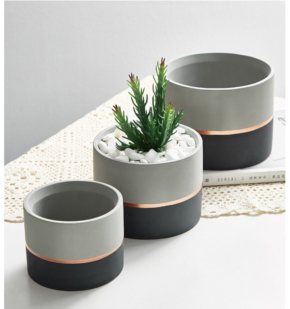 Modern Cement Rose Gold Band Planter with Base