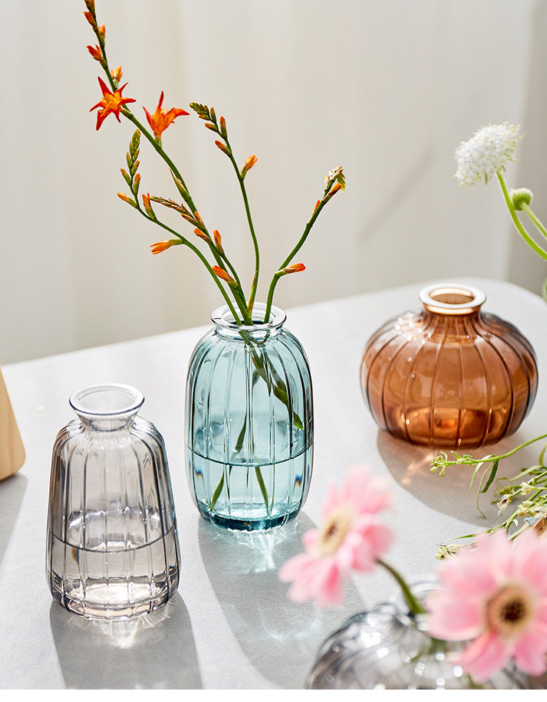 Mini Retro Lined Glass Bottle Vase Set