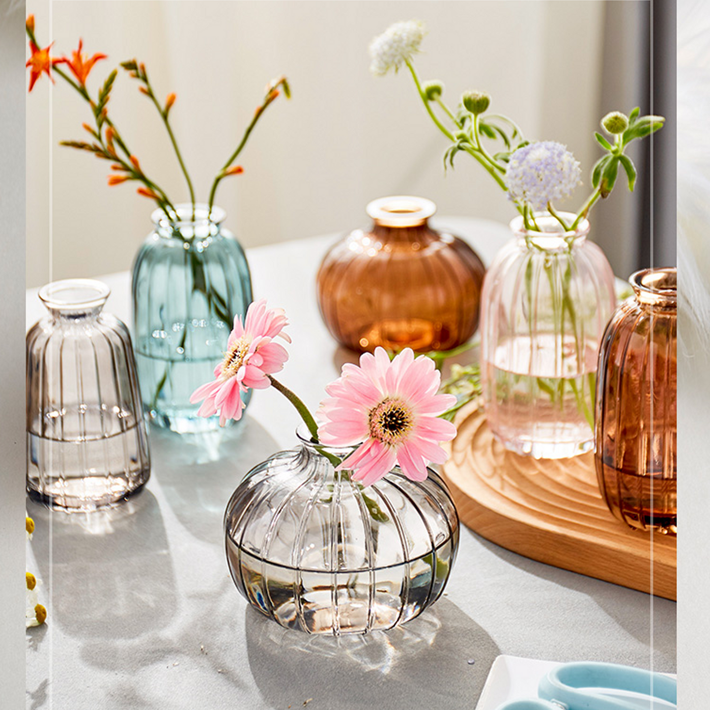 Mini Retro Lined Glass Bottle Vase Set