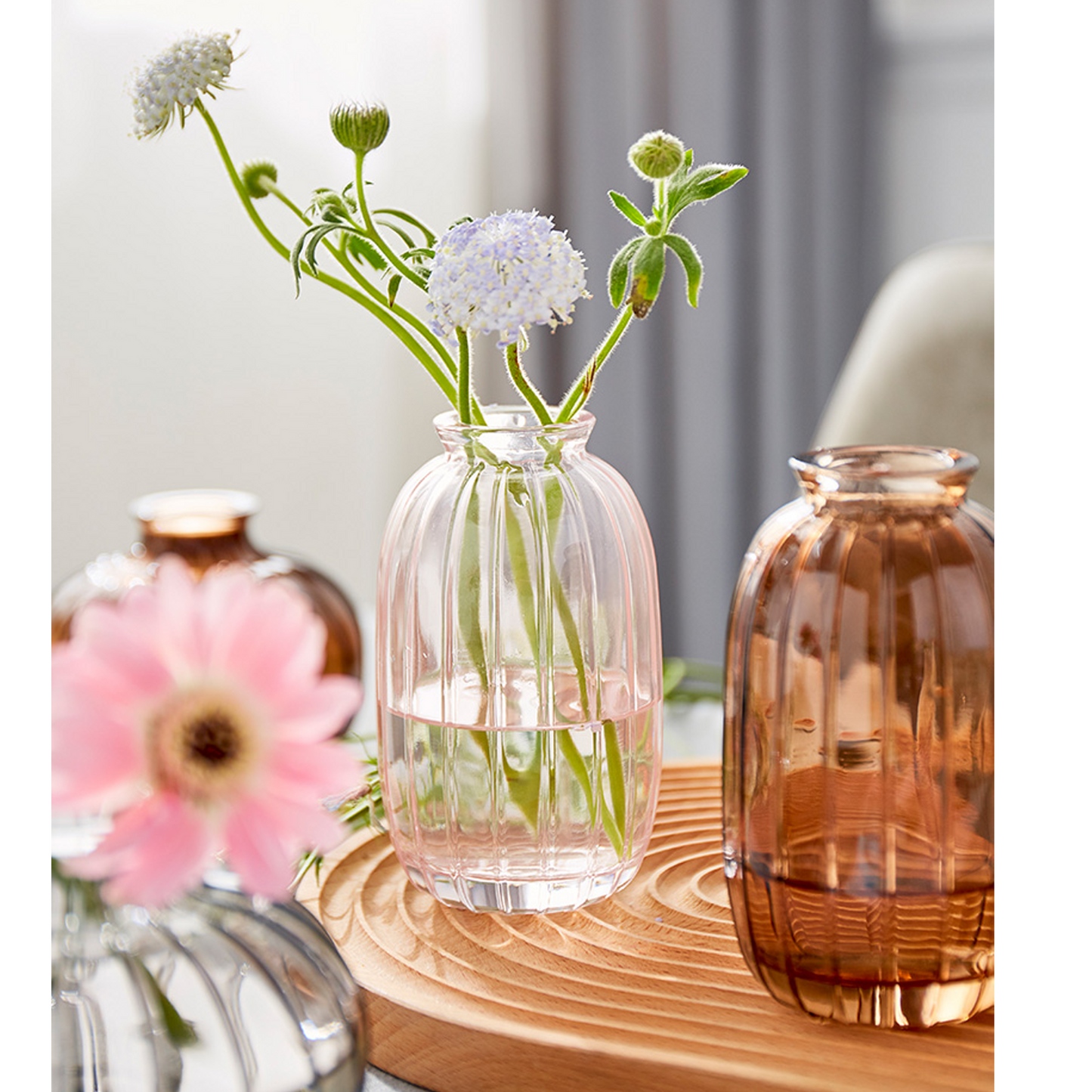 Mini Retro Lined Glass Bottle Vase Set