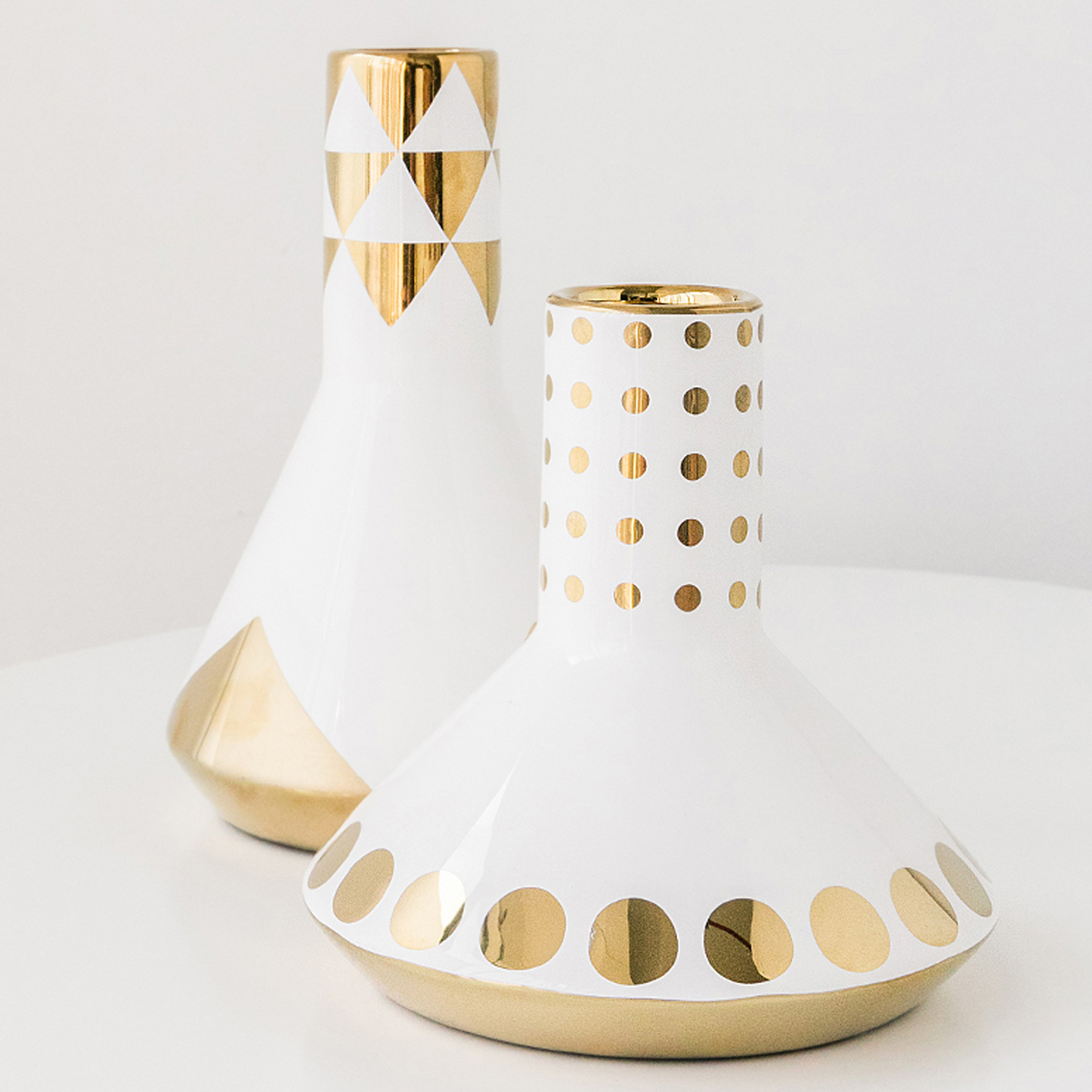 White Ceramic Vase with Gold Patterns - Glamorous White and Gold Vase for Flowers