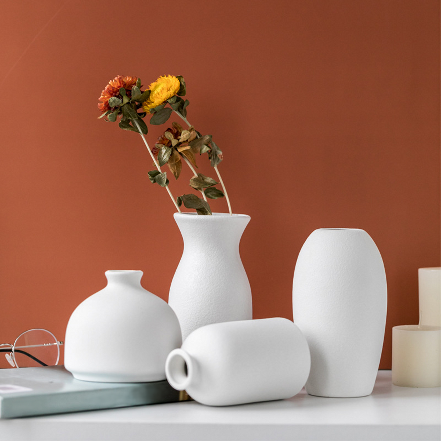 Frosted White Ceramic Vase Collection