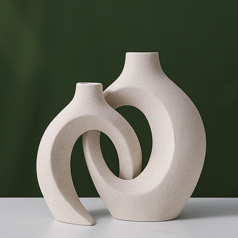 Intertwined Minimalist Ceramic Vase Set of 2 - White Ceramic Vase Set for Flowers