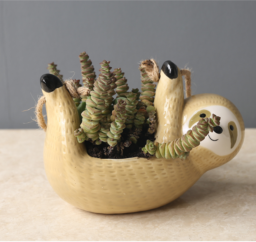 Hanging Sloth Ceramic Succulent Planter Pot, Cute Indoor Décor Vase