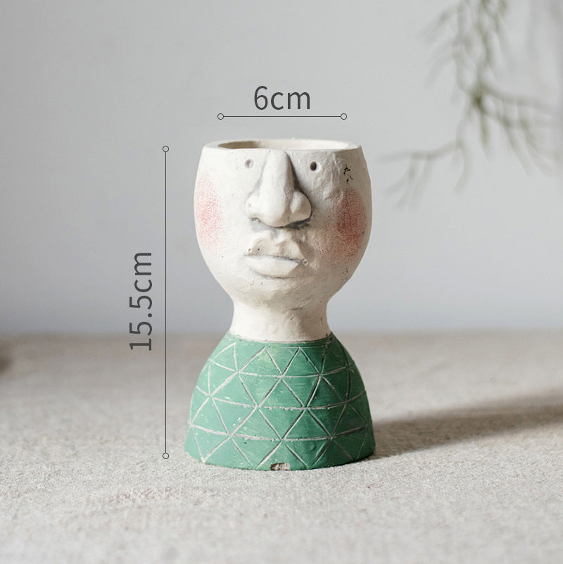 Set of 4 Cement Planter Set, Cute Family Face Planter Pot, Hand Painted Indoor Outdoor Pot