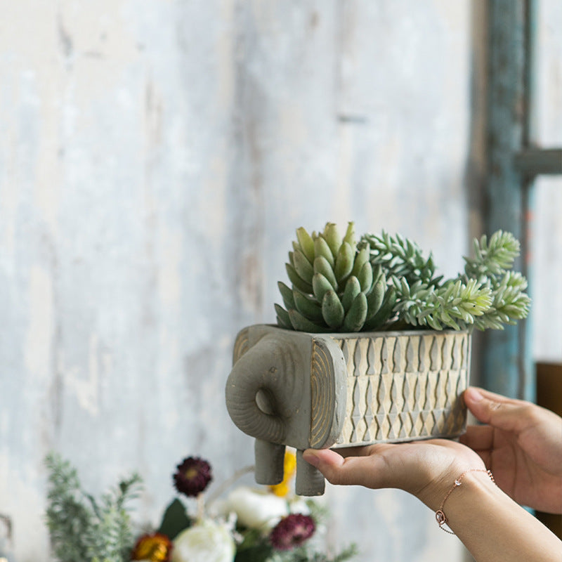 Elephant Ceramic Planter, Natural Texture, Indoor Outdoor Pot, Succulent Planter