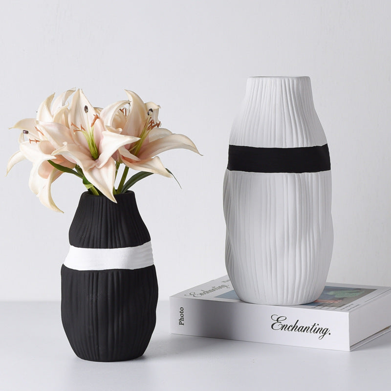 Set of 2 Modern Black and White Ceramic Vase Pair