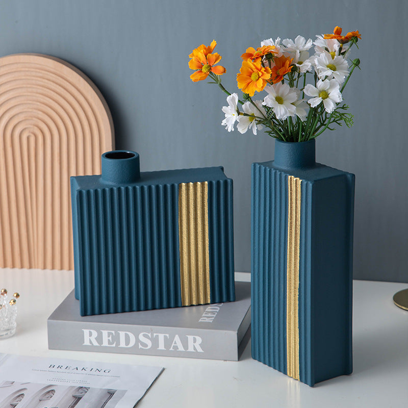 Pinstriped Square Minimalist Ceramic Vase Collection