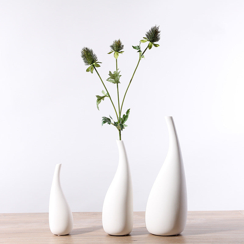Minimalist White Ceramic Vase Set of 3 - Nordic Ceramic Vase Set for Flowers