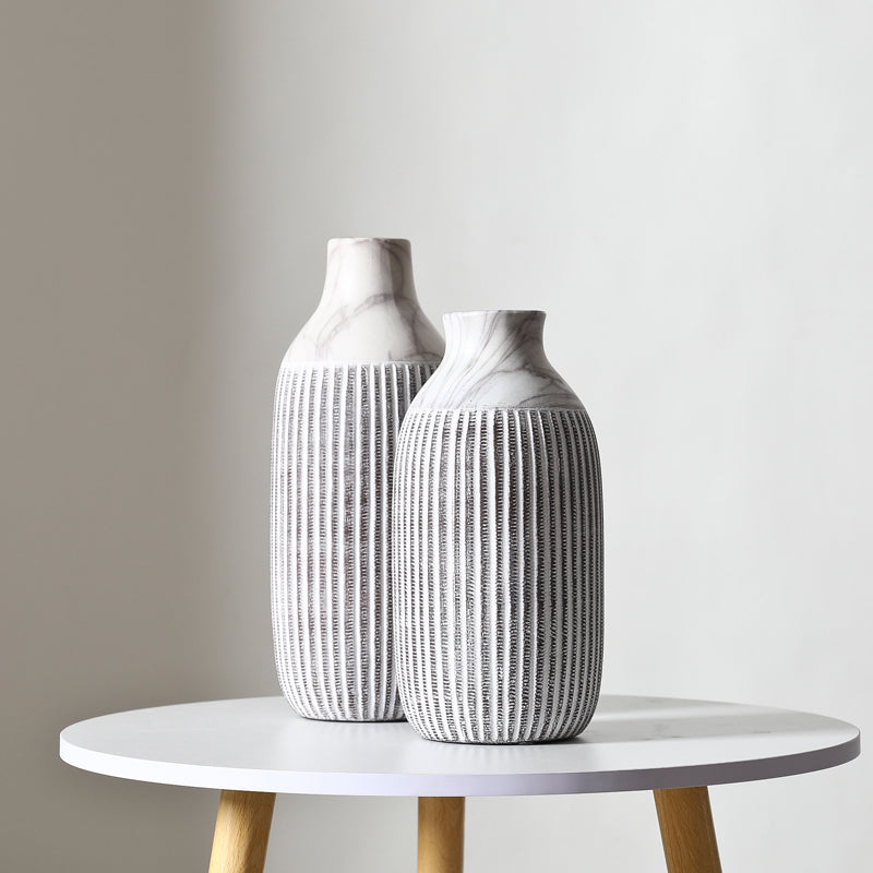 Modern Marbled Striped White Ceramic Vase Collection