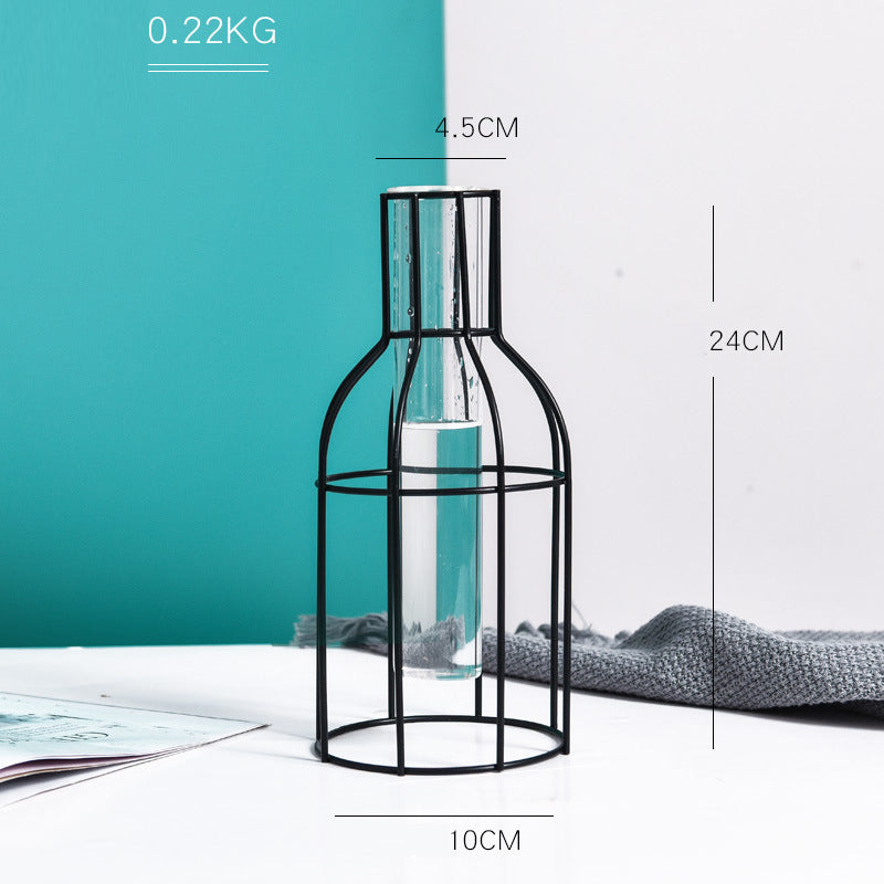 Black Transparent Minimalist Iron and Glass Hydroponic Vase Collection