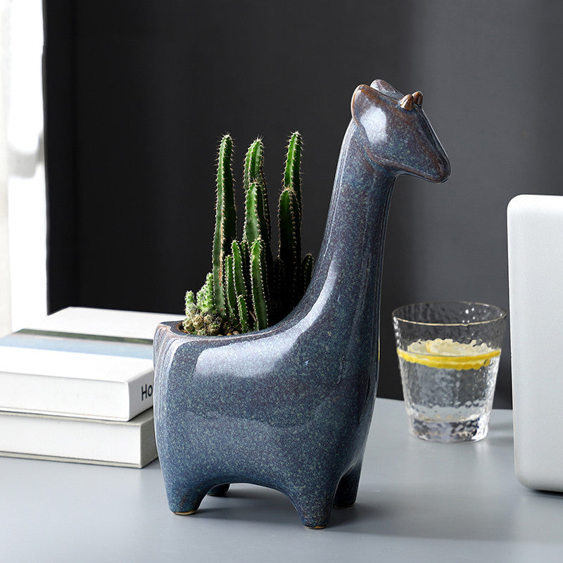 Giraffe Ceramic Succulent Planter Pot, Cute Indoor Outdoor Pot Centrepiece