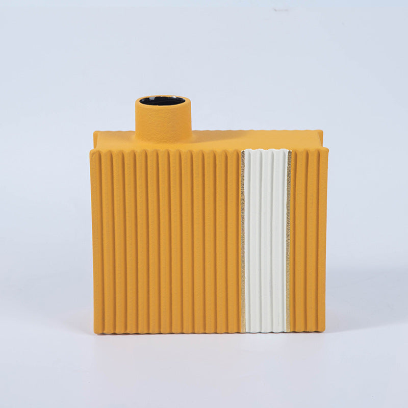 Pinstriped Square Minimalist Ceramic Vase Collection