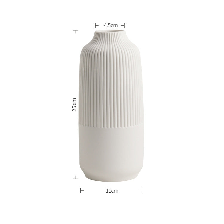 Mid Lined White Duo Ceramic Vase Set