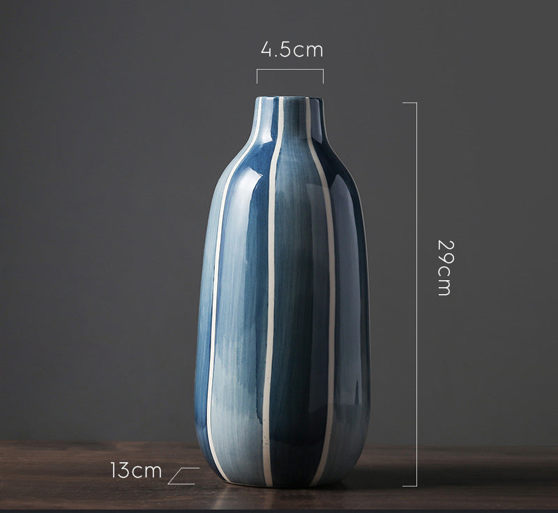 Elegant Blue Striped Glossy Ceramic Vase Collection | Modern Minimalist