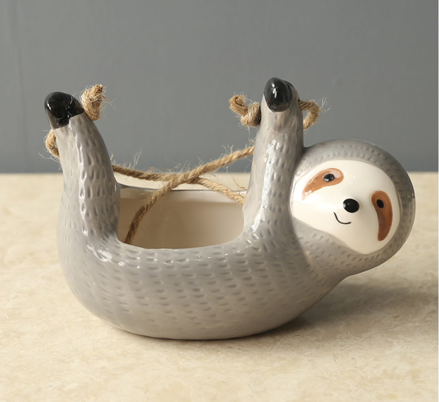 Hanging Sloth Ceramic Succulent Planter Pot, Cute Indoor Décor Vase