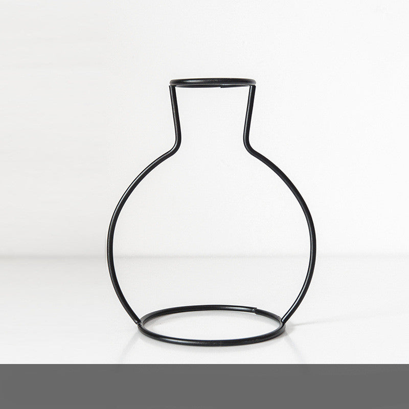 Black Minimalist Iron Hydroponic Transparent Glass Vase