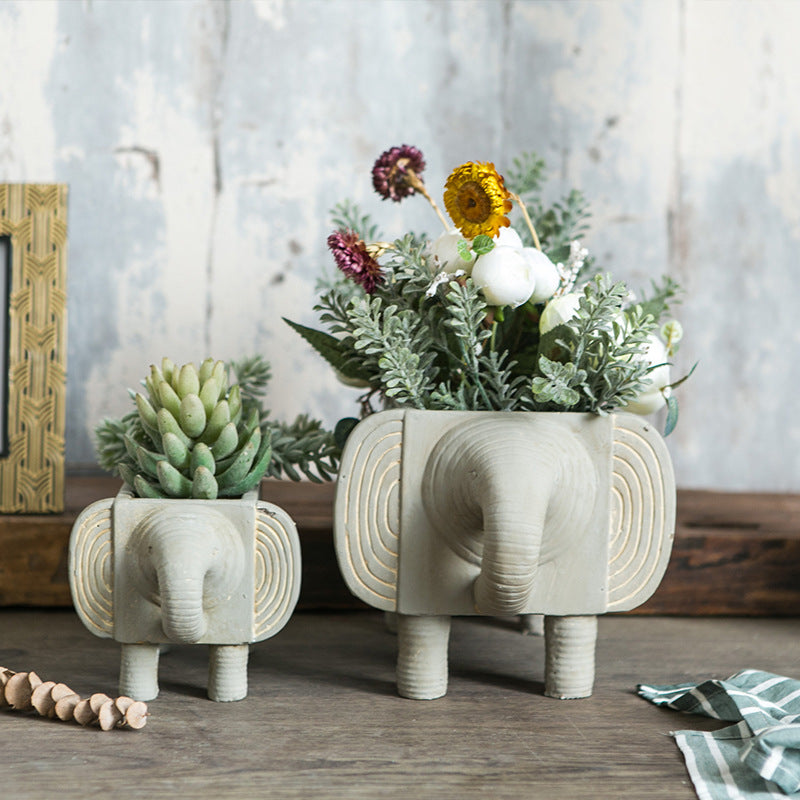 Elephant Ceramic Planter, Natural Texture, Indoor Outdoor Pot, Succulent Planter