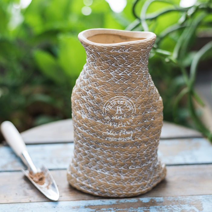 Woven Basket Ceramic Planter, Woven Texture, Indoor Outdoor Pot, Succulent Planter