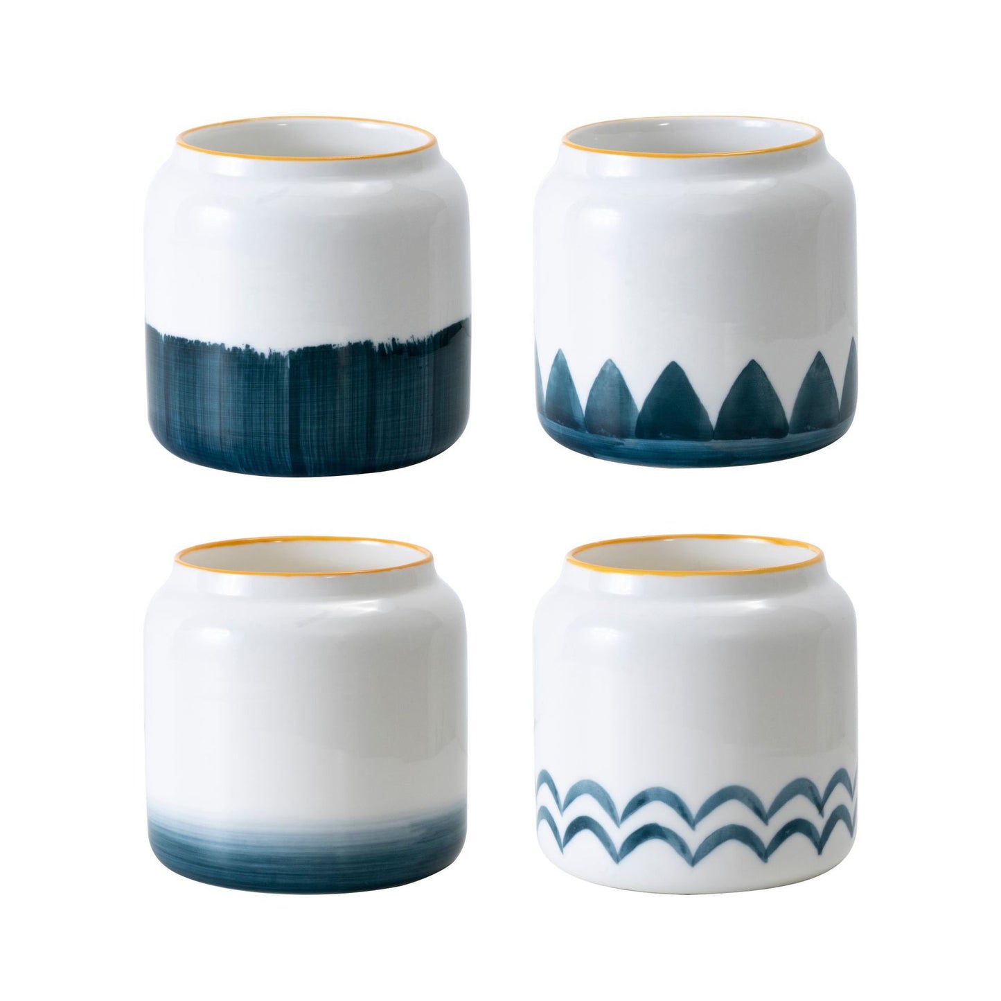 White Ceramic Planters with Blue Hand-Brushed Patterns