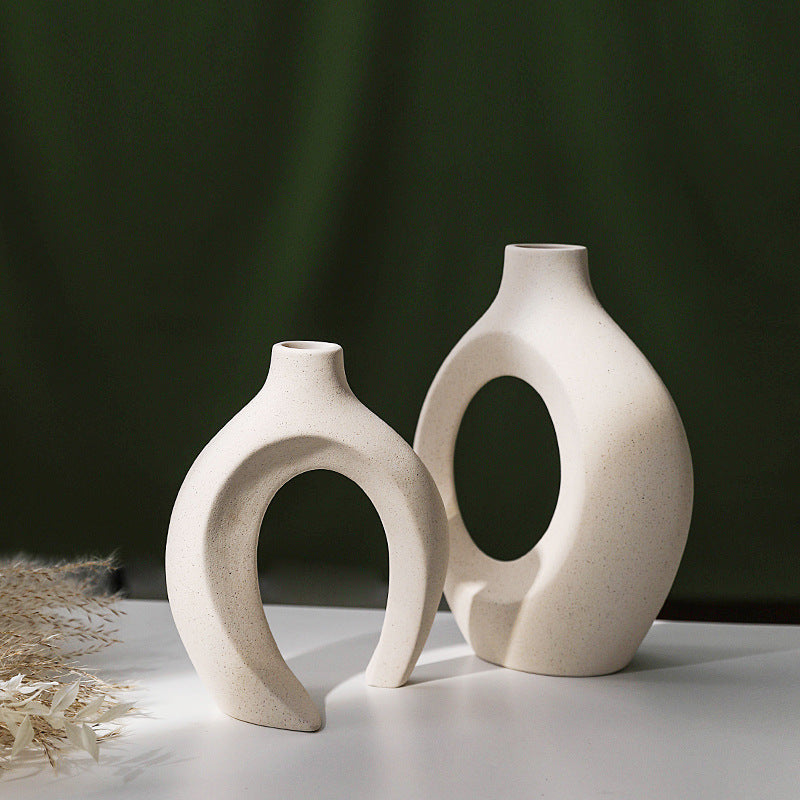 Intertwined Minimalist Ceramic Vase Set of 2 - White Ceramic Vase Set for Flowers