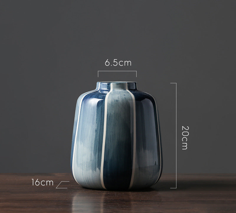 Elegant Blue Striped Glossy Ceramic Vase Collection | Modern Minimalist