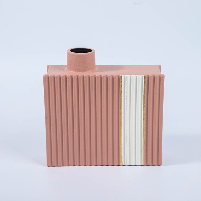 Pinstriped Square Minimalist Ceramic Vase Collection