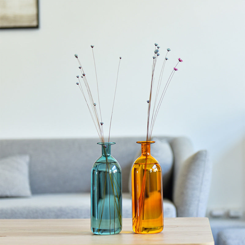 Stained Orange Turquoise Bottle Glass Vase Collection