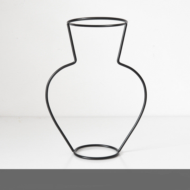 Black Minimalist Iron Hydroponic Transparent Glass Vase