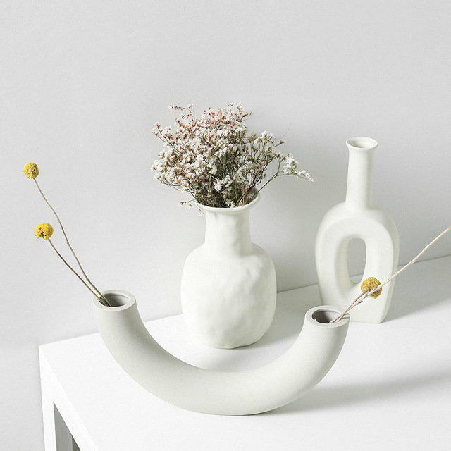 Nordic Abstract White Ceramic Vase, Minimalist Modern Flower Vase Collection