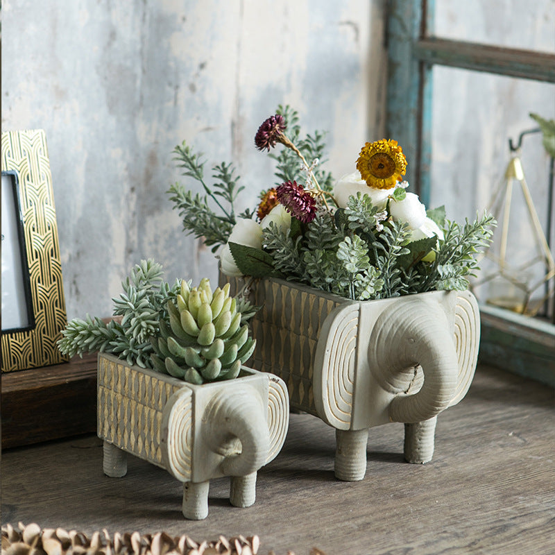 Elephant Ceramic Planter, Natural Texture, Indoor Outdoor Pot, Succulent Planter