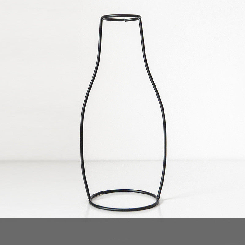 Black Minimalist Iron Hydroponic Transparent Glass Vase