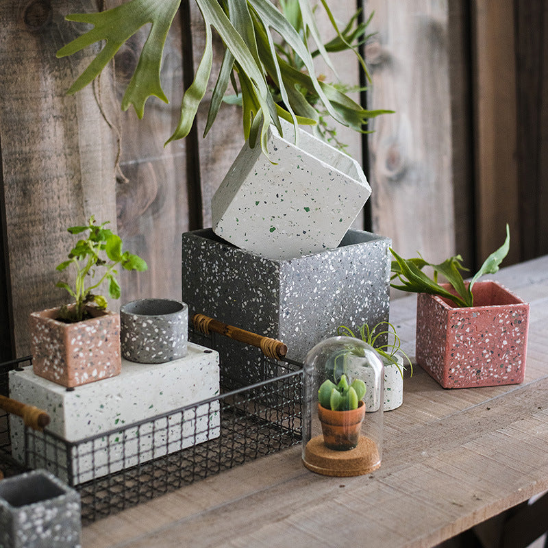 Speckled Concrete Succulent Planter Pot Collection, Colourful Cement Planter, Indoor Outdoor Pot