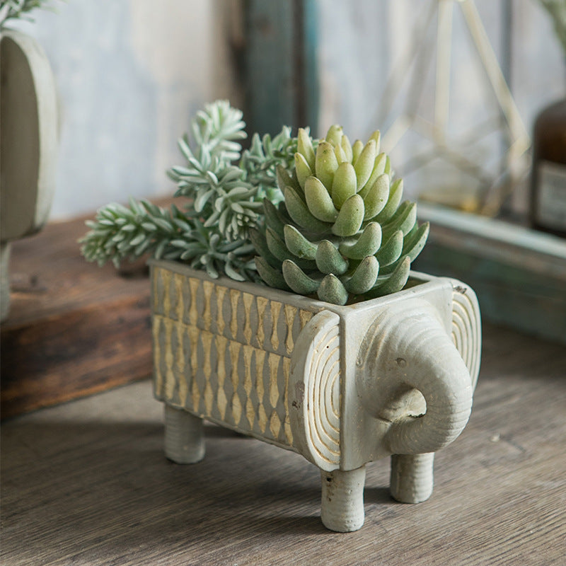 Elephant Ceramic Planter, Natural Texture, Indoor Outdoor Pot, Succulent Planter