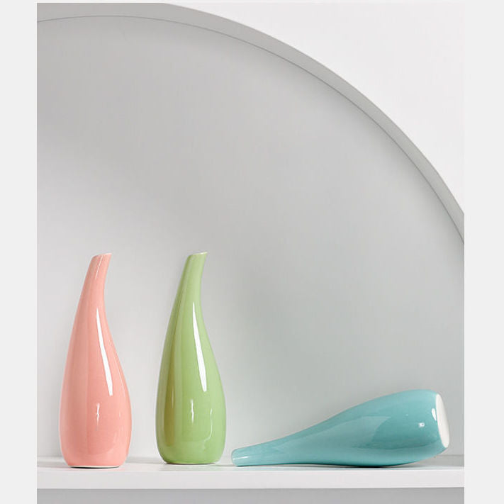 Glossy Pastel Drop Ceramic Vase Collection